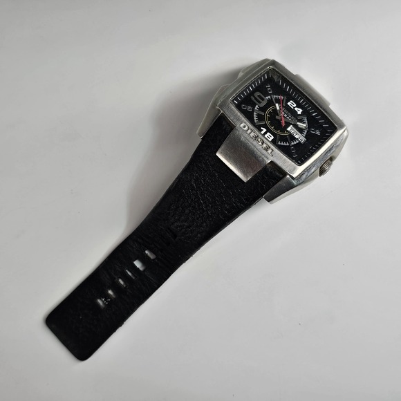 Diesel Orologio Watch Leather Dz1215 Date Chunky Rectangle Hippy Rebel - Picture 1 of 8